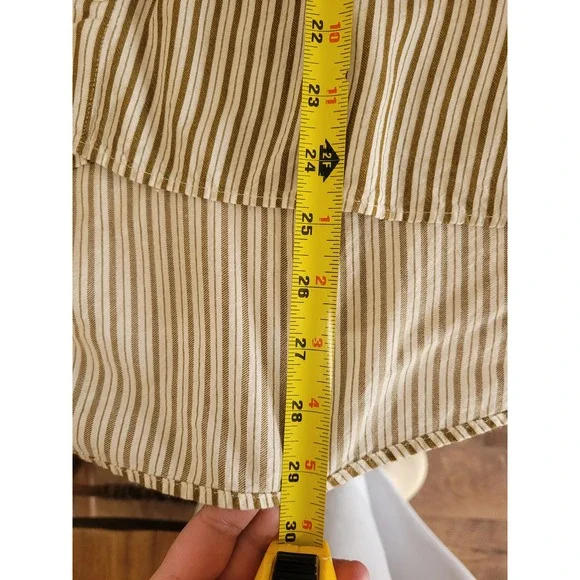 Harris Wilson Edouard Striped Button Shirt Olive Green White Viscose Cotton S - Picture 6 of 8